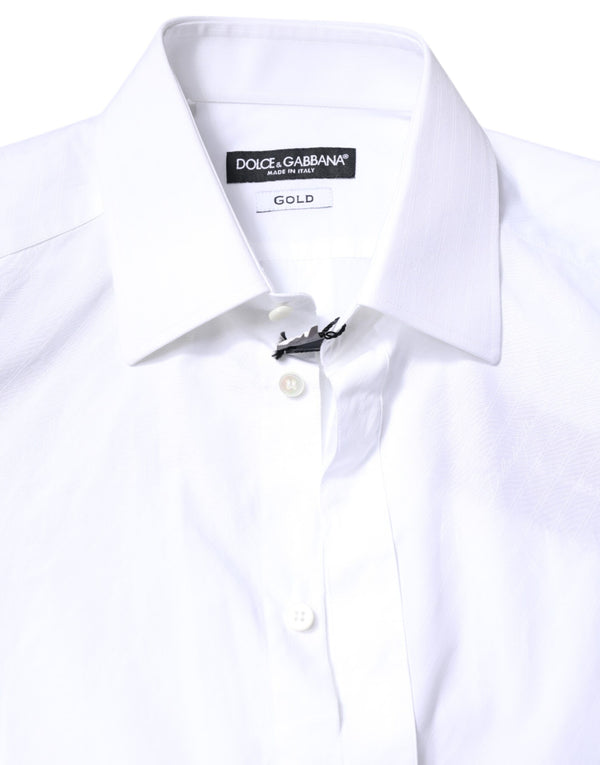 Dolce & Gabbana White Cotton GOLD Dress Formal Collared Shirt