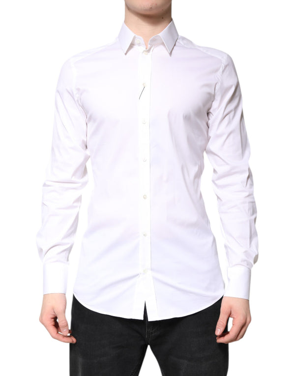Dolce & Gabbana White Cotton GOLD Dress Formal Collared Shirt