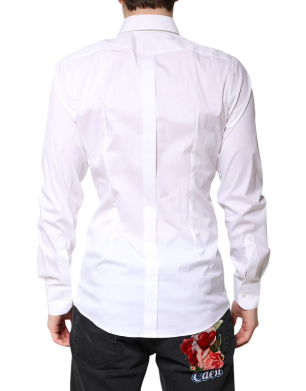 Dolce & Gabbana White Cotton GOLD Dress Formal Collared Shirt