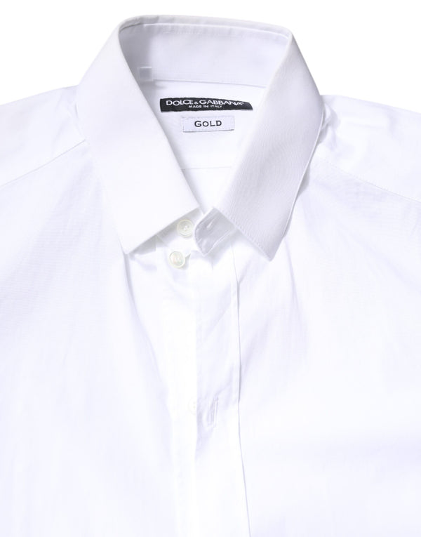 Dolce & Gabbana White Cotton GOLD Dress Formal Collared Shirt