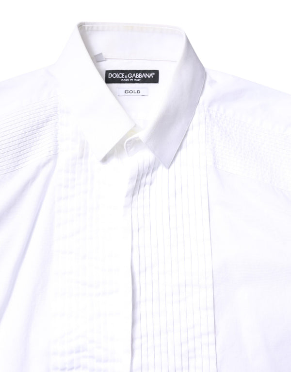 Dolce & Gabbana White GOLD Cotton Poplin Bib Men Dress Shirt