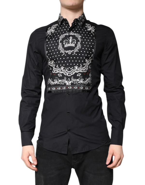 Dolce & Gabbana Black White Bandana GOLD Formal Dress Shirt