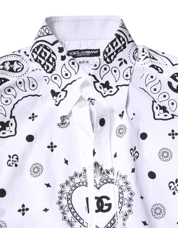Dolce & Gabbana White Black Bandana MARTINI Men Dress Shirt