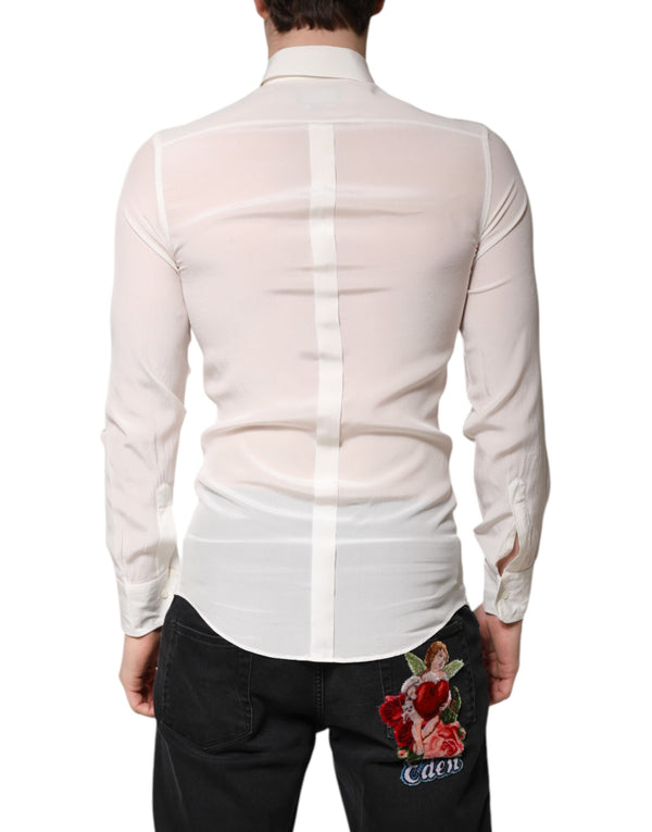 Dolce & Gabbana White Silk GOLD Dress Formal Collared Shirt