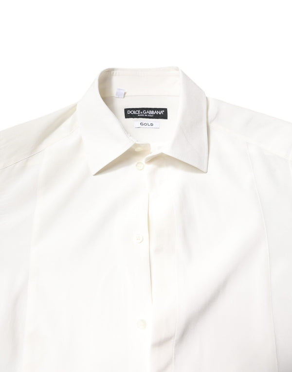 Dolce & Gabbana White Silk GOLD Dress Formal Collared Shirt