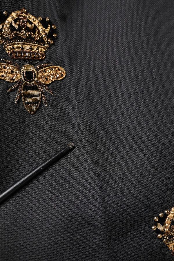Dolce & Gabbana Black Bee Crown Embroidery 2 Piece Suit