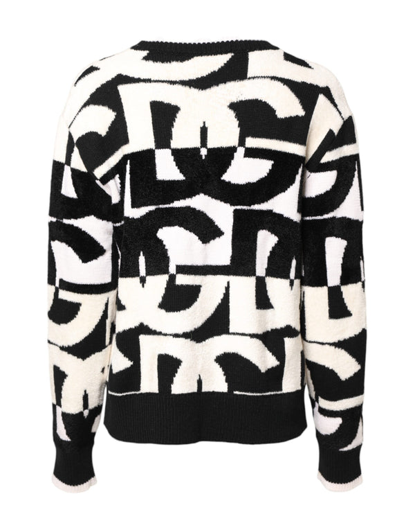 Dolce & Gabbana White Black Logo Print Women Pullover Sweater