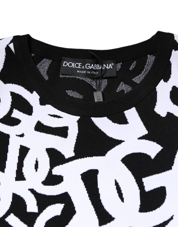 Dolce & Gabbana Black White Logo Print Women Pullover Sweater