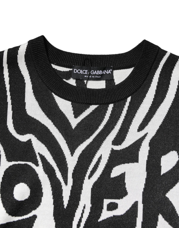 Dolce & Gabbana Black White Print Women Pullover Sweater