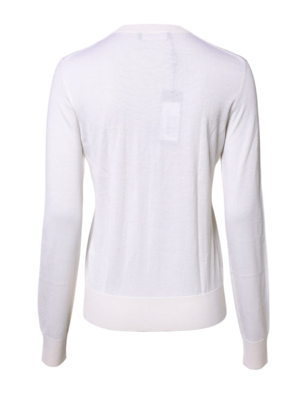 Dolce & Gabbana White Cashmere Crew Neck Top Cardigan Sweater