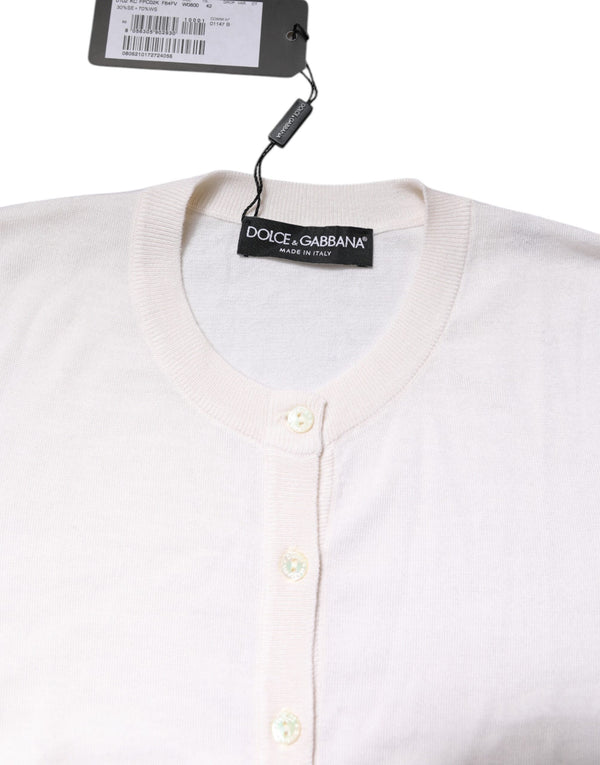 Dolce & Gabbana White Cashmere Crew Neck Top Cardigan Sweater