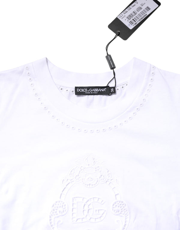 Dolce & Gabbana White Cotton Floral Logo Crew Neck T-shirt