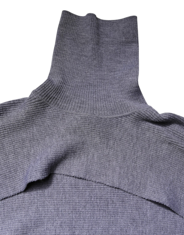 Dolce & Gabbana Gray Wool Knit Turtleneck Cropped Top Sweater