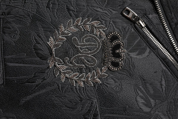 Dolce & Gabbana Black Brocade Cotton Full Zip Biker Jacket