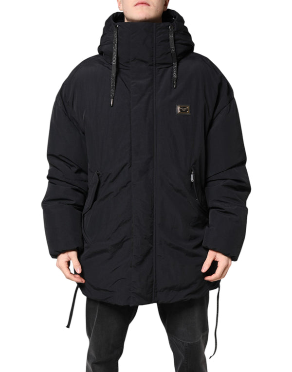 Dolce & Gabbana Black Nylon Full Zip Hooded Parka Jacket