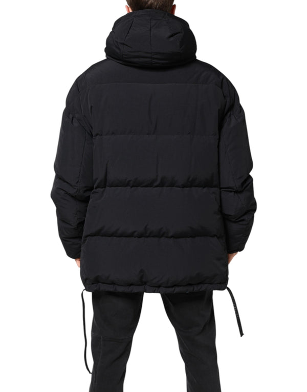Dolce & Gabbana Black Nylon Full Zip Hooded Parka Jacket