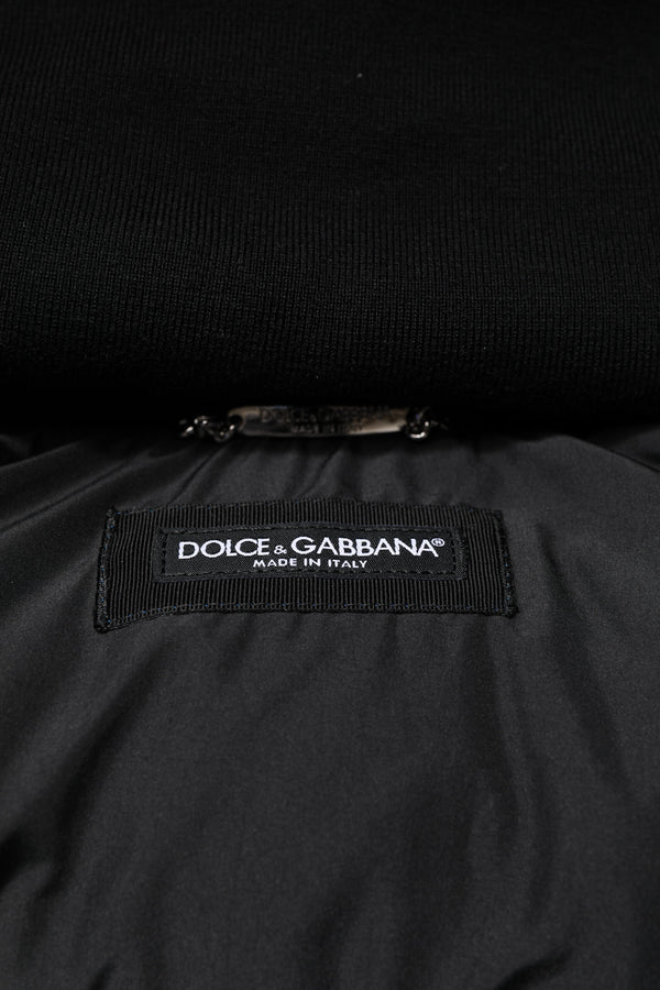 Dolce & Gabbana Blue Logo Full Zip Hooded Quilted Jacket