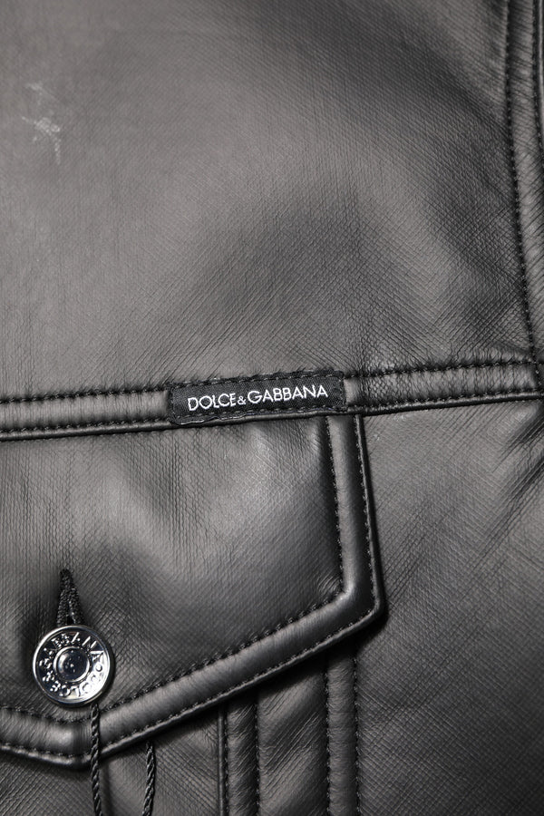 Dolce & Gabbana Black Polyester Button Down Biker Jacket