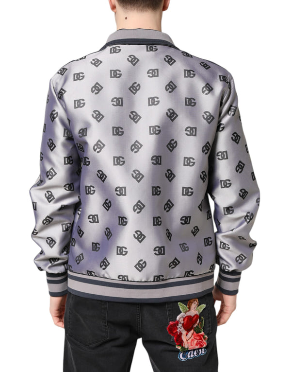 Dolce & Gabbana Gray Logo Monogram Full Zip Bomber Jacket