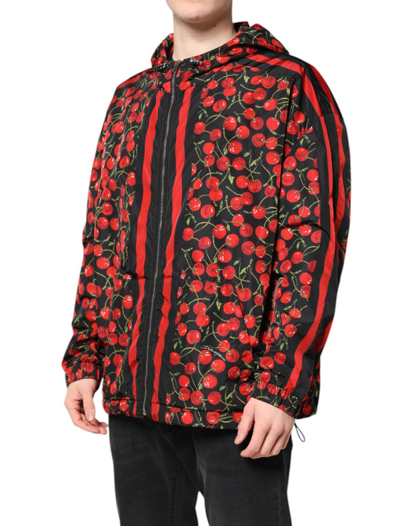Dolce & Gabbana Black Cherry Print Hooded Windbreaker Jacket