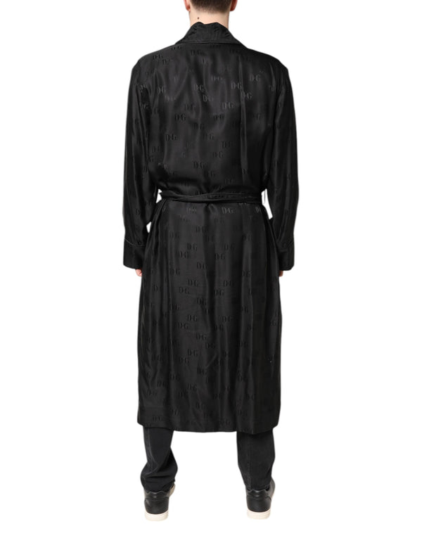 Dolce & Gabbana Black Silk DG Logo Men Wrap Robe Coat Jacket