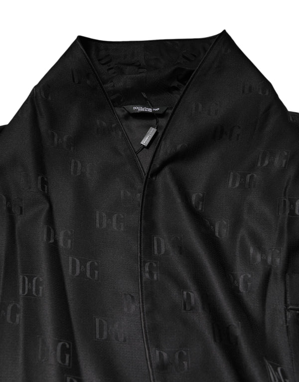 Dolce & Gabbana Black Silk DG Logo Men Wrap Robe Coat Jacket