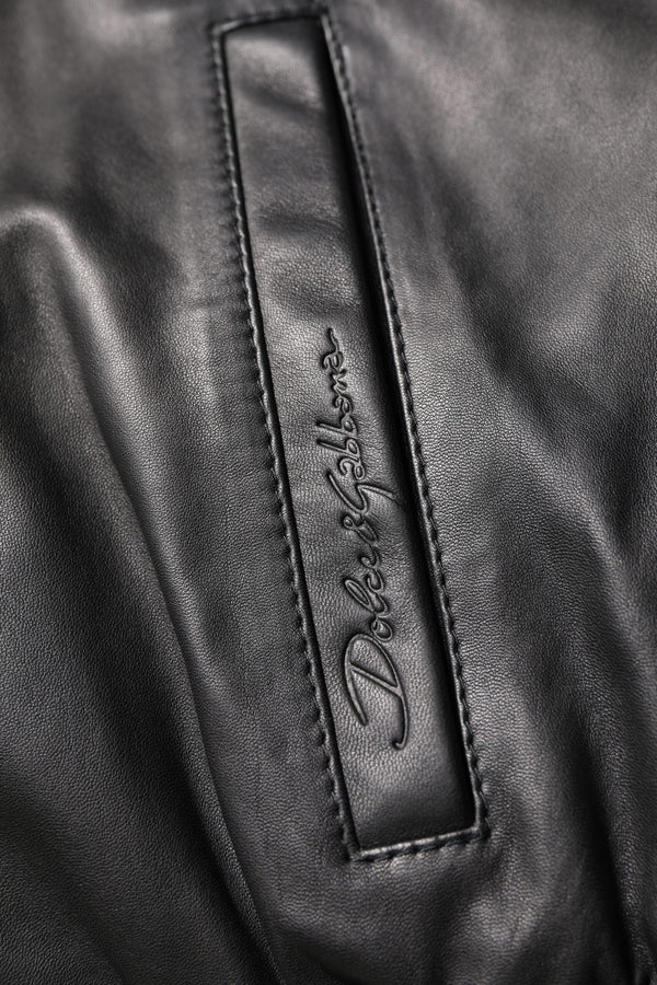 Dolce & Gabbana Black Lambskin Leather Full Zip Biker Jacket