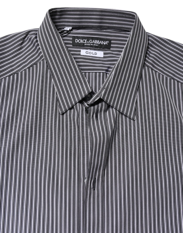 Dolce & Gabbana Black White Striped GOLD Formal Dress Shirt