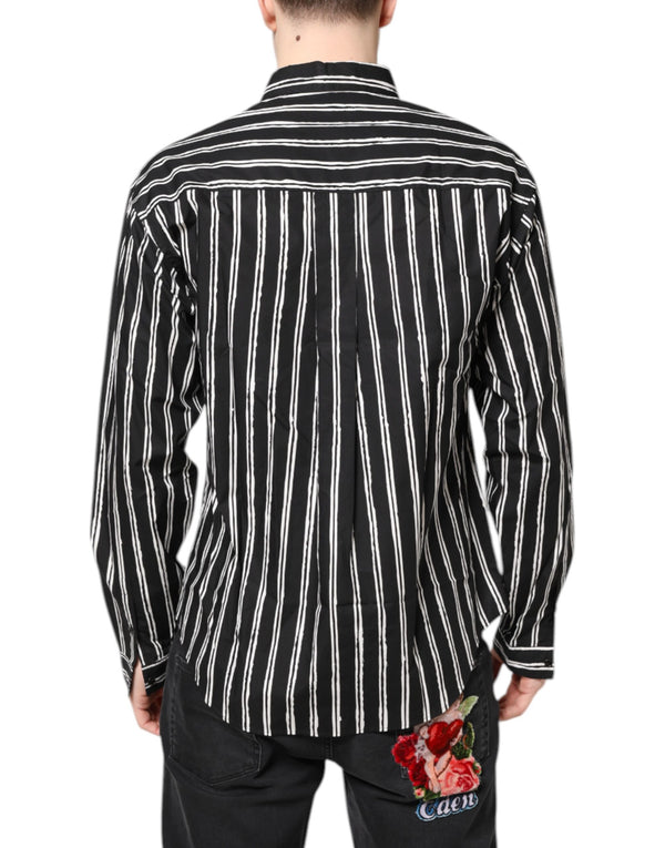 Dolce & Gabbana Black White Striped Cotton Dress Shirt