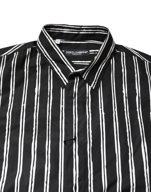 Dolce & Gabbana Black White Striped Cotton Dress Shirt