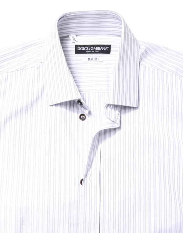 Dolce & Gabbana White Striped Cotton MARTINI Men Dress Shirt