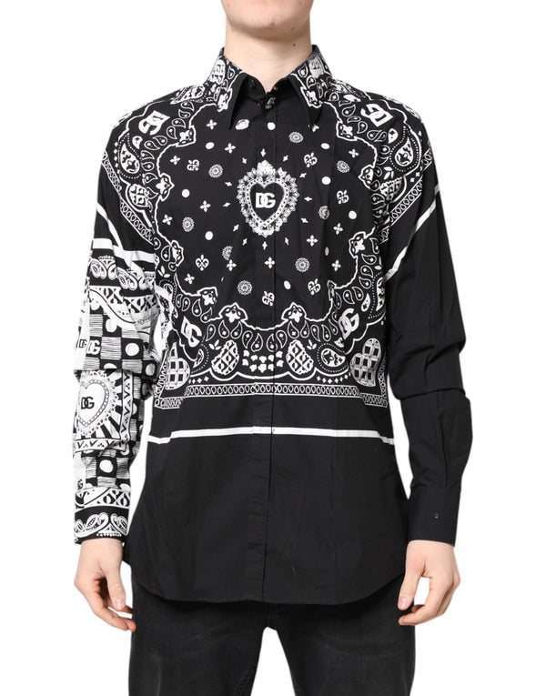 Dolce & Gabbana Black White Bandana MARTINI Men Dress Shirt