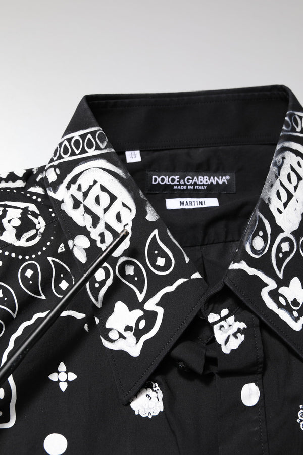 Dolce & Gabbana Black White Bandana MARTINI Men Dress Shirt