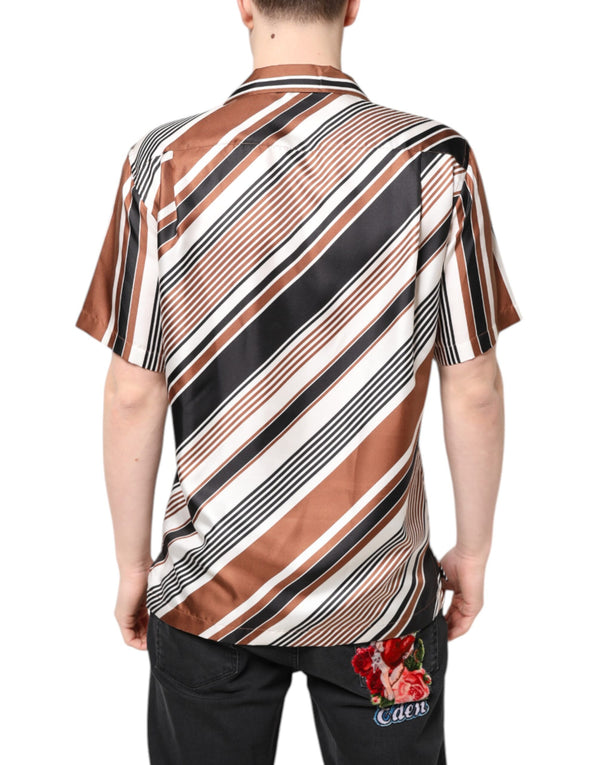 Dolce & Gabbana Multicolor Striped Silk Short Sleeves Shirt