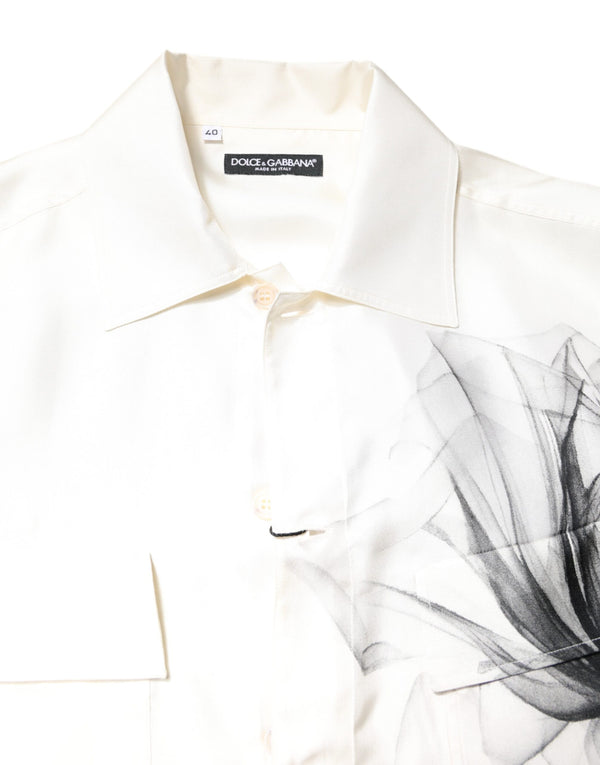 Dolce & Gabbana Ivory Silk Long Sleeves Men Casual Shirt