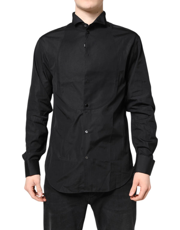 Emporio Armani Black Cotton Long Sleeves Formal Dress Shirt