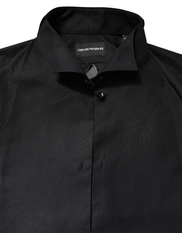 Emporio Armani Black Cotton Long Sleeves Formal Dress Shirt