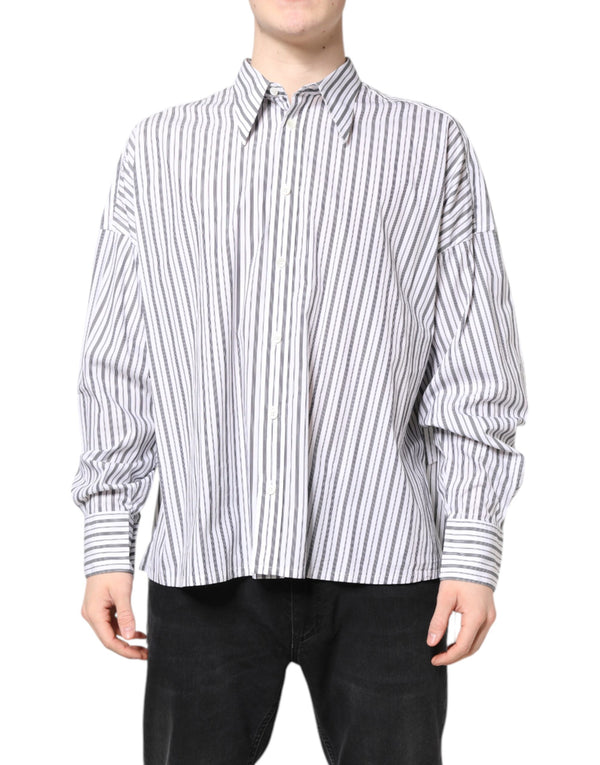 Dolce & Gabbana White Black Stripe Button Down Casual Shirt