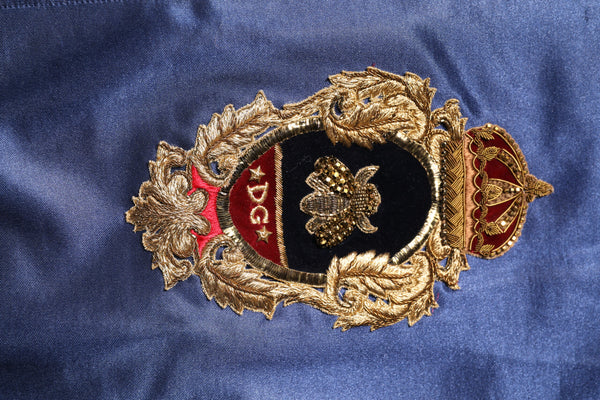 Dolce & Gabbana Blue Nylon Logo Patch Men Bomber Sweater