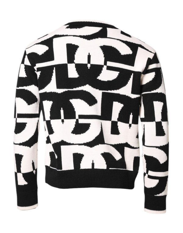 Dolce & Gabbana Black White Knit Logo Print Pullover Sweater