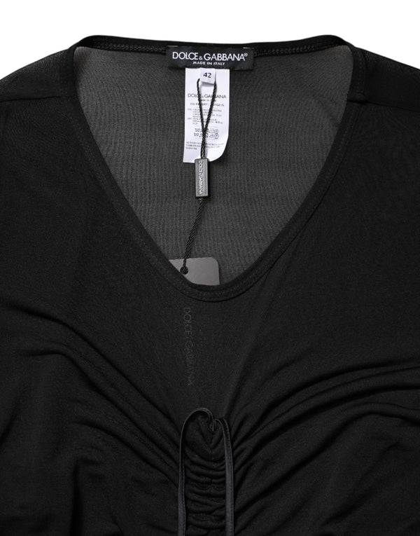 Dolce & Gabbana Black Mesh Trim Bodycon Long Sheath Dress