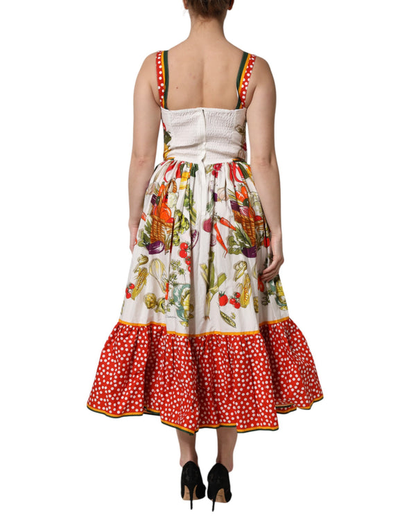 Dolce & Gabbana White Vegetables Sleeveless A-line Dress