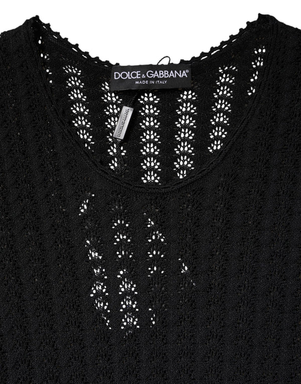 Dolce & Gabbana Black Cashmere Long Sleeves A-line Midi Dress