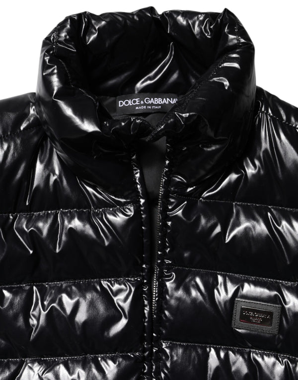 Dolce & Gabbana Black Logo Plaque Full Zip Puffer Jacket