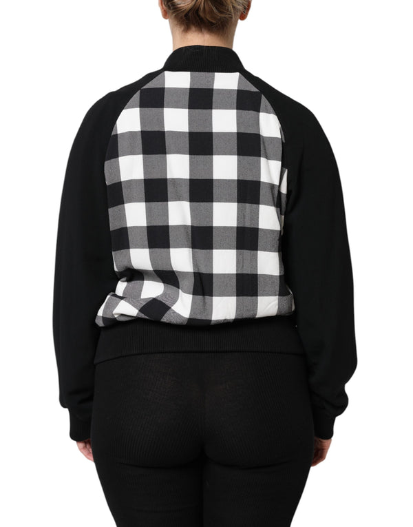 Dolce & Gabbana Black White Check Floral Button Down Jacket
