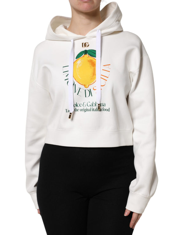 Dolce & Gabbana Ivory Cotton Printed Hooded Pullover Sweater