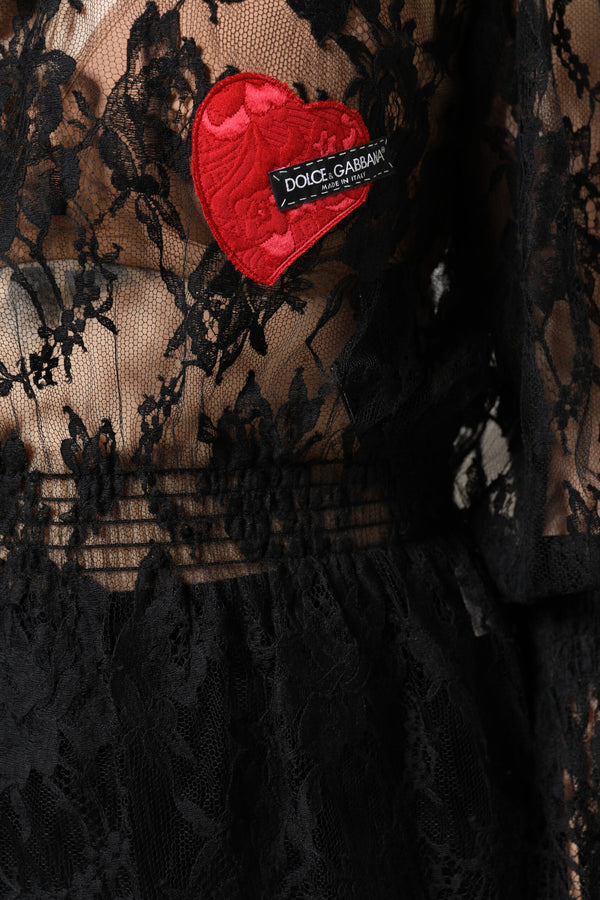 Dolce & Gabbana Black Cotton Floral Lace Women Blouse Top