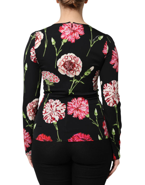 Dolce & Gabbana Black Floral Long Sleeve Women Blouse Top