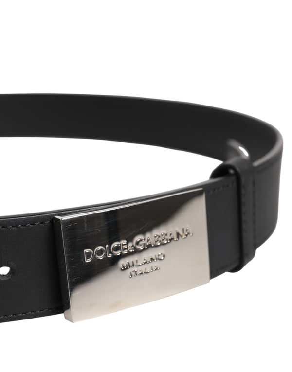 Dolce & Gabbana Black Classic Silver Metal Logo Buckle Belt