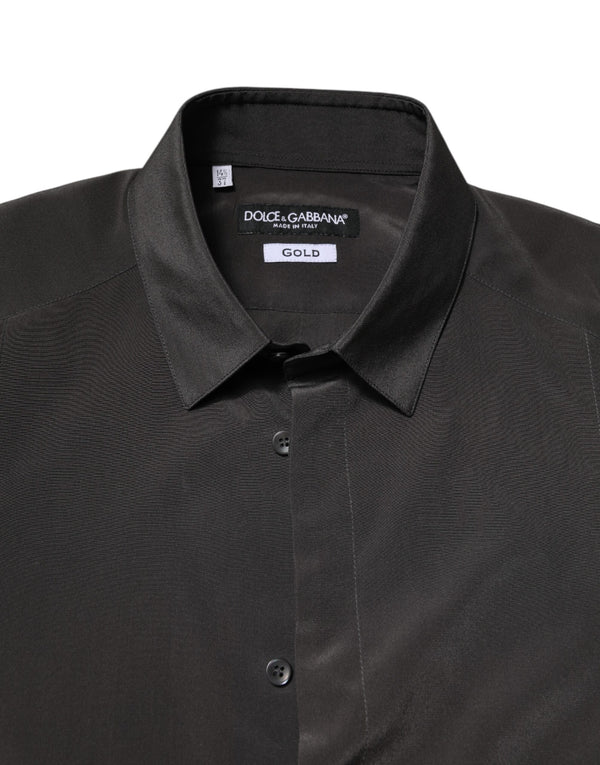 Dolce & Gabbana Dark Gray Silk GOLD Dress Formal Shirt